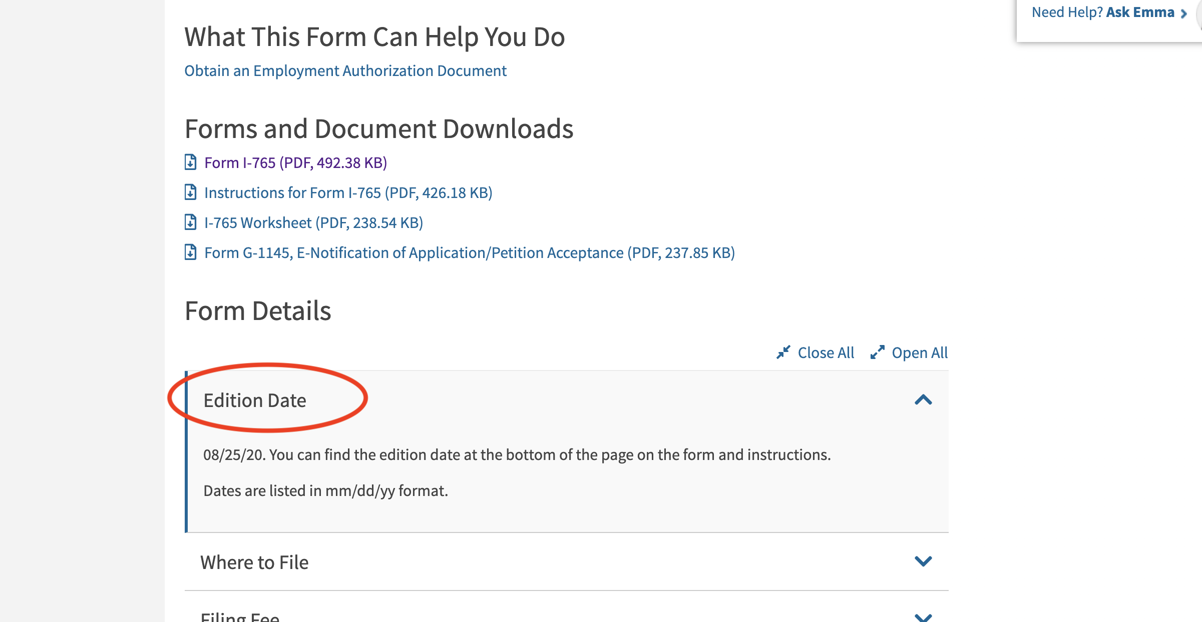 Form I-765 Edition Date - International Center